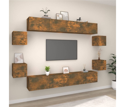 Set de muebles de TV 8 pzas madera contrachapada roble ahumado