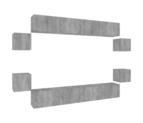 Set de muebles para TV 8 pzas madera contrachapada gris Sonoma