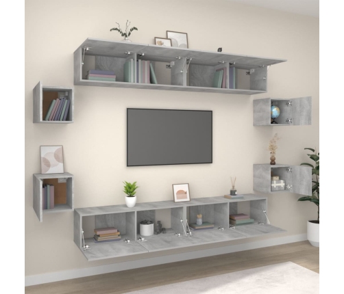 Set de muebles para TV 8 pzas madera contrachapada gris Sonoma