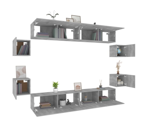 Set de muebles para TV 8 pzas madera contrachapada gris Sonoma