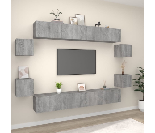 Set de muebles para TV 8 pzas madera contrachapada gris Sonoma