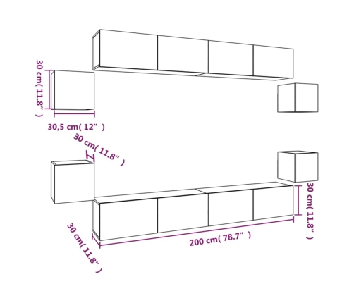 Set de muebles para TV 8 pzas madera contrachapada roble marrón