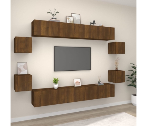 Set de muebles para TV 8 pzas madera contrachapada roble marrón