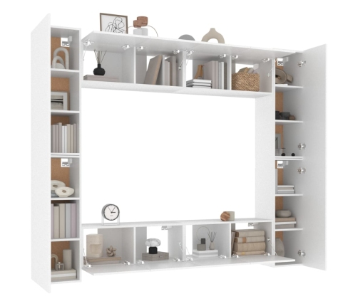 Set de muebles para TV 8 piezas madera contrachapada blanco