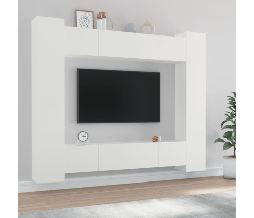 Set de muebles para TV 8 piezas madera contrachapada blanco