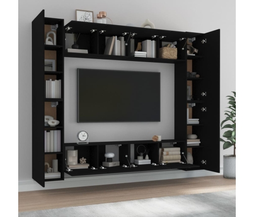 Set de muebles para TV 8 piezas madera contrachapada negro