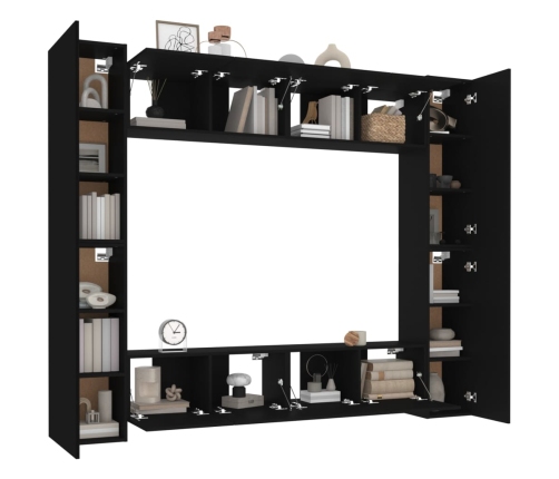 Set de muebles para TV 8 piezas madera contrachapada negro