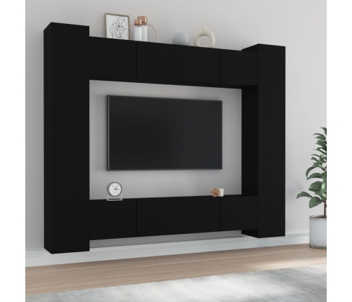 Set de muebles para TV 8 piezas madera contrachapada negro