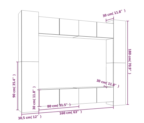 vidaXL Set de muebles de TV 8 pzas madera contrachapada blanco brillo