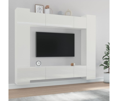 vidaXL Set de muebles de TV 8 pzas madera contrachapada blanco brillo