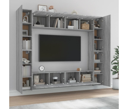 Set de muebles para TV 8 pzas madera contrachapada gris Sonoma