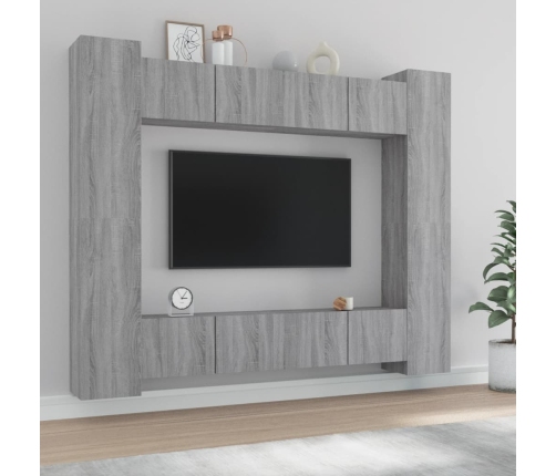 Set de muebles para TV 8 pzas madera contrachapada gris Sonoma