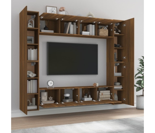 Set de muebles para TV 8 pzas madera contrachapada roble marrón