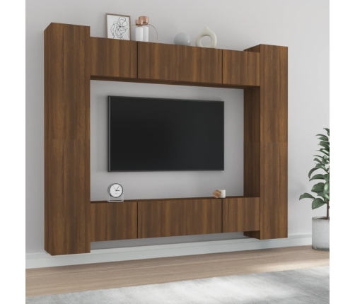 Set de muebles para TV 8 pzas madera contrachapada roble marrón