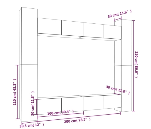 Set de muebles para TV 8 piezas madera contrachapada blanco