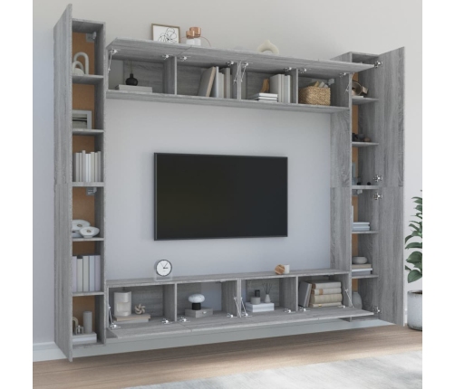 Set de muebles para TV 8 pzas madera contrachapada gris Sonoma