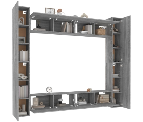 Set de muebles para TV 8 pzas madera contrachapada gris Sonoma