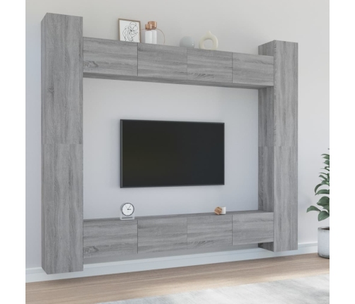 Set de muebles para TV 8 pzas madera contrachapada gris Sonoma