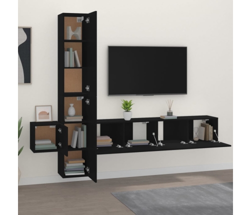 Set de muebles para TV 5 piezas madera contrachapada negro