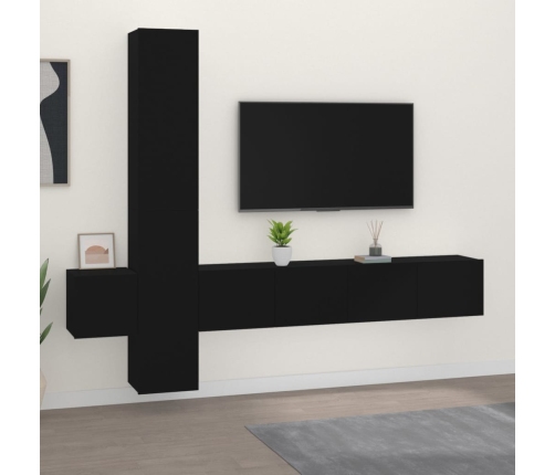 Set de muebles para TV 5 piezas madera contrachapada negro