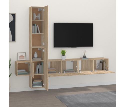 Set de muebles para TV 5 pzas madera contrachapada roble Sonoma