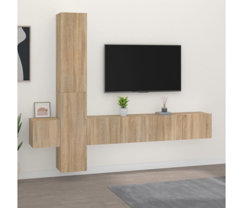 Set de muebles para TV 5 pzas madera contrachapada roble Sonoma