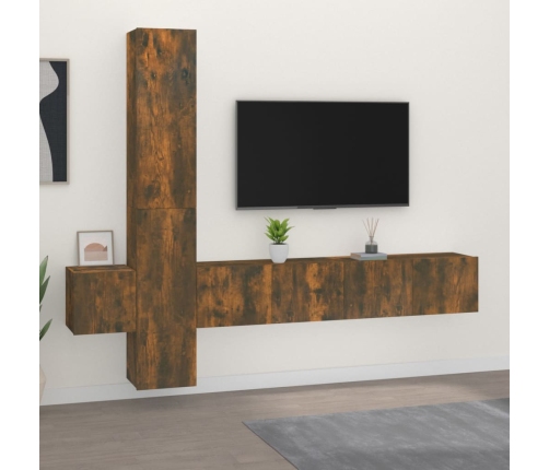 Set de muebles de TV 5 pzas madera contrachapada roble ahumado