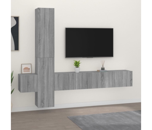 Set de muebles para TV 5 pzas madera contrachapada gris Sonoma