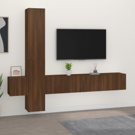 Set de muebles para TV 5 pzas madera contrachapada roble marrón