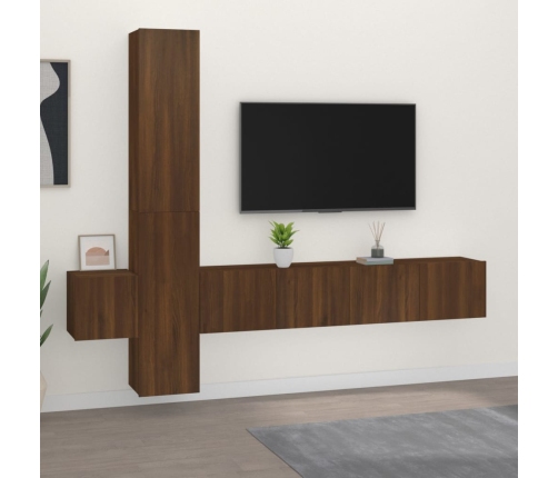 Set de muebles para TV 5 pzas madera contrachapada roble marrón