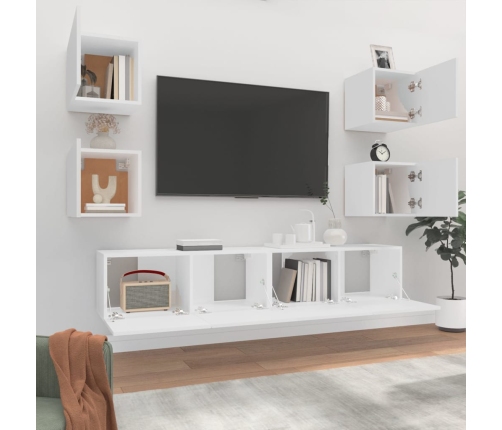 Set de muebles para TV 6 piezas madera contrachapada blanco