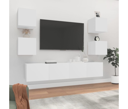 Set de muebles para TV 6 piezas madera contrachapada blanco