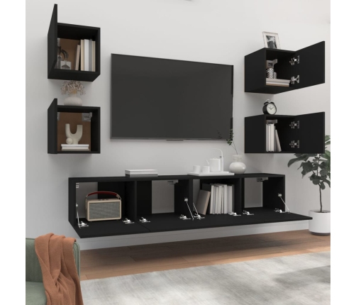 Set de muebles para TV 6 piezas madera contrachapada negro