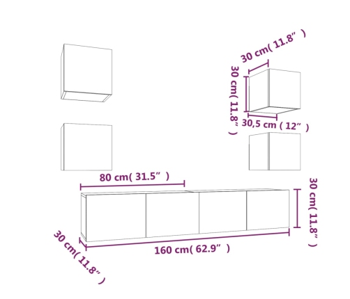 Set de muebles para TV 6 piezas madera contrachapada negro