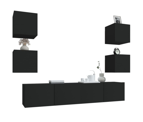 Set de muebles para TV 6 piezas madera contrachapada negro