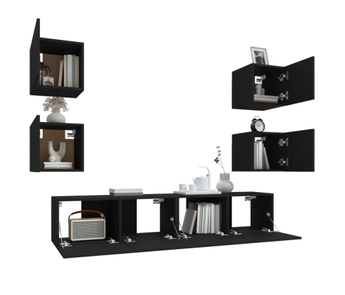 Set de muebles para TV 6 piezas madera contrachapada negro