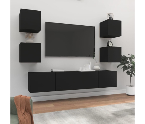 Set de muebles para TV 6 piezas madera contrachapada negro