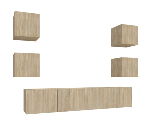 Set de muebles para TV 6 pzas madera contrachapada roble sonoma