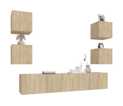 Set de muebles para TV 6 pzas madera contrachapada roble sonoma