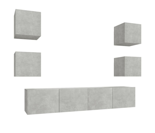 Set de muebles de TV 6 pzas madera contrachapada gris hormigón