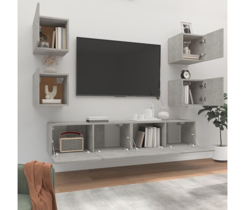 Set de muebles de TV 6 pzas madera contrachapada gris hormigón