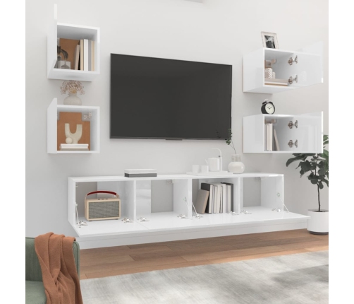 Set de muebles de TV 6 pzas madera contrachapada blanco brillo