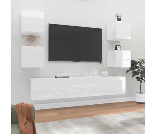 Set de muebles de TV 6 pzas madera contrachapada blanco brillo