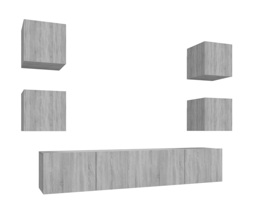 Set de muebles para TV 6 pzas madera contrachapada gris Sonoma