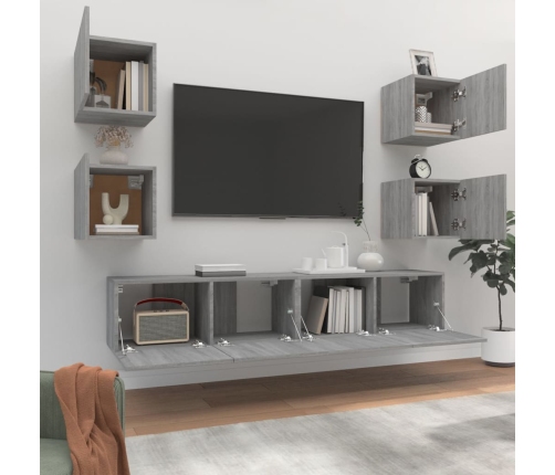 Set de muebles para TV 6 pzas madera contrachapada gris Sonoma