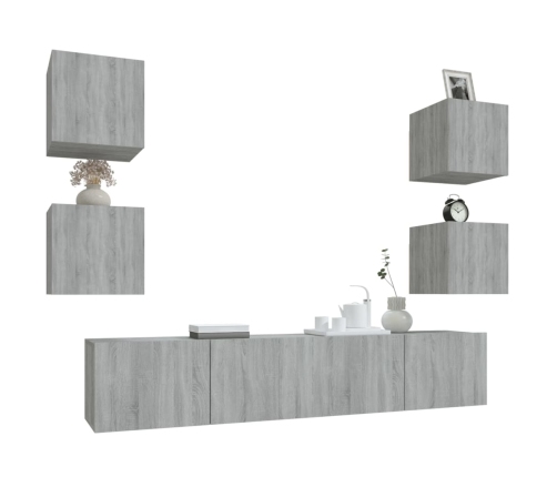 Set de muebles para TV 6 pzas madera contrachapada gris Sonoma