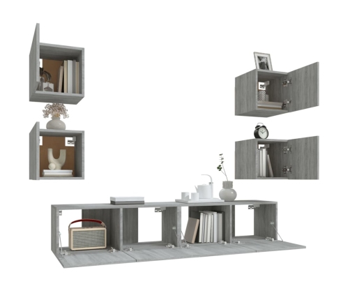 Set de muebles para TV 6 pzas madera contrachapada gris Sonoma