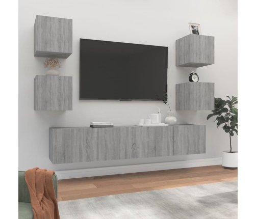 Set de muebles para TV 6 pzas madera contrachapada gris Sonoma