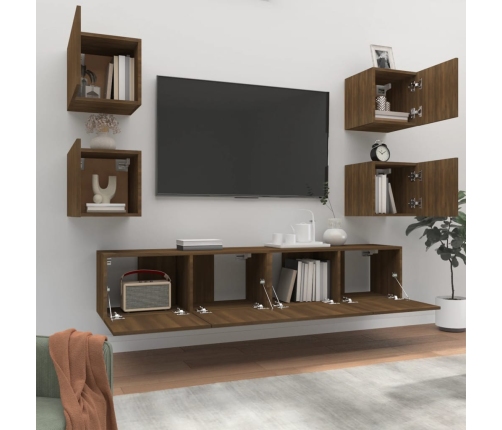 Set de muebles para TV 6 pzas madera contrachapada roble marrón