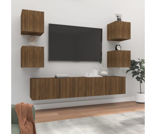 Set de muebles para TV 6 pzas madera contrachapada roble marrón